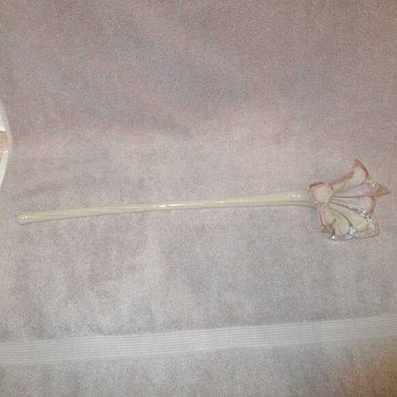 Vtg Hand Blow Art Glass Long Stem Flower 8 Petals Pink Cream Tan Swirl 22" EUC - Picture 7 of 7